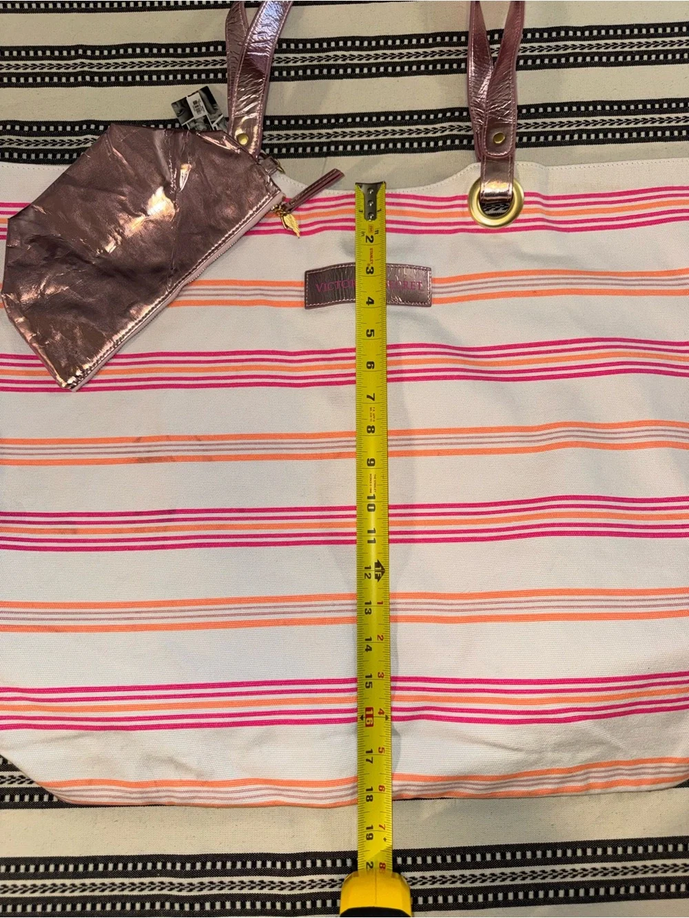 NWT RARE Vintage Oversized Victoria's Secret Pink & Orange Striped Canvas Tote